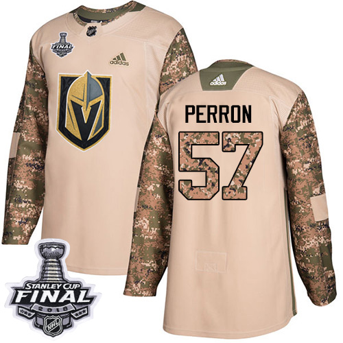 Adidas Golden Knights #57 David Perron Camo Authentic Veterans Day 2018 Stanley Cup Final Stitched NHL Jersey